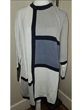 APART Gray Blue White Long Sleeved Knit Tunic Top Ladies Large